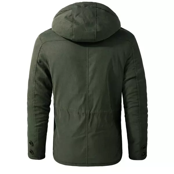 Men's Cashmere Hooded Thickened Multi Pocket Casual Coat Padded Jacket