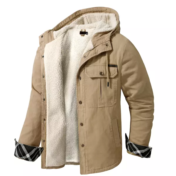 Men's Cashmere Multi Pocket Hooded Shirt Jacket