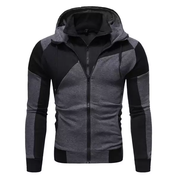 Men's Outdoor Full Zip Hoodie Stitching Design Fake Two-piece Suit